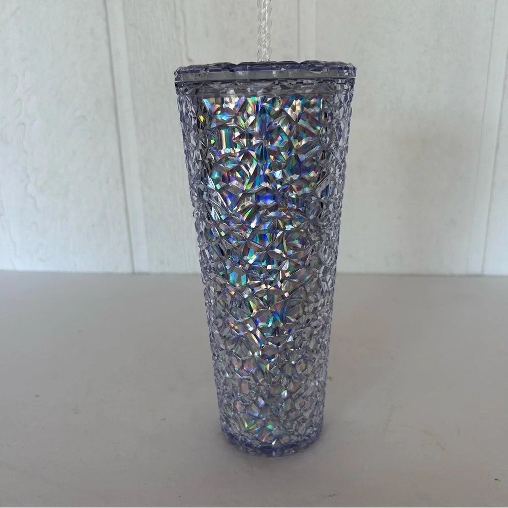 STARBUCKS HOLIDAY CLEAR GEM PLASTIC FOLD CUP 24 OZ NWT IRIDESCENT TUMBLER